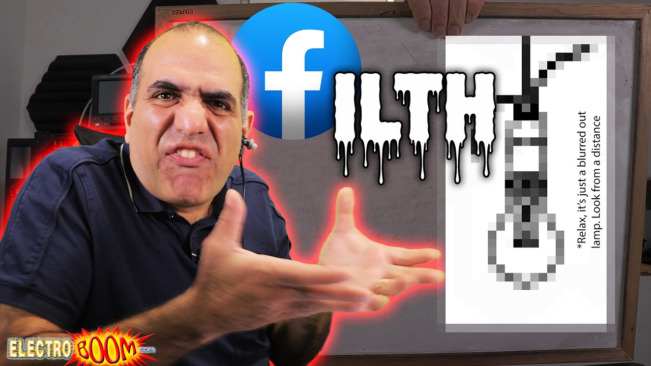 YouTube post by @ElectroBOOM for Brilliant.org. Caption reads: Facebook is FULL of It 🤬.