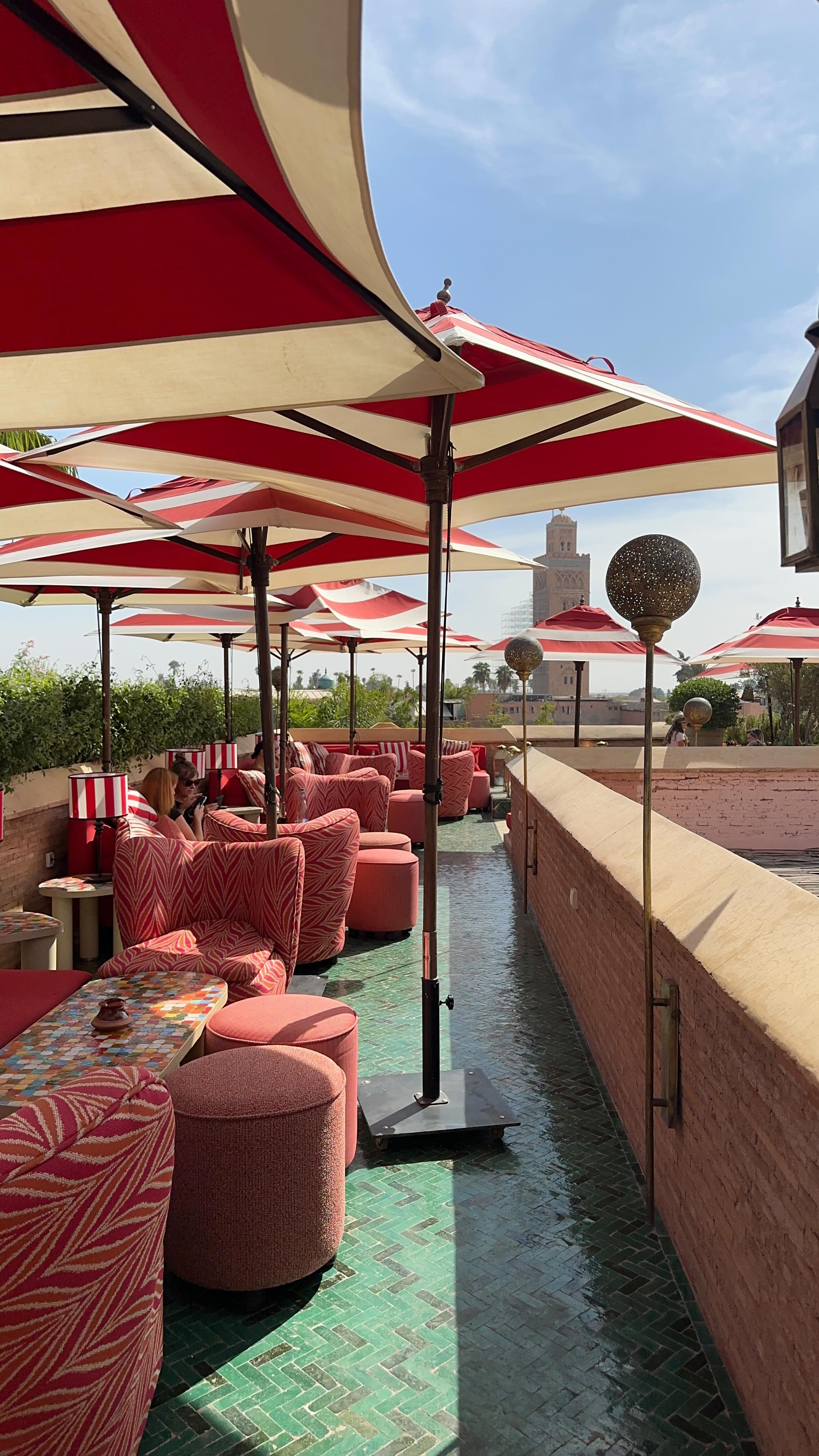 Instagram post by @maddieborge for Airalo. Caption reads: My best tips for visiting Marrakech! 🐪✨ #ad Get....