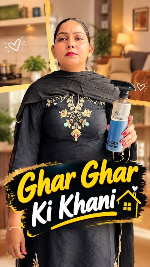 Instagram post by @harpalkaur2821 for Happi Planet. Caption reads: Ghar-Ghar Ki Khani😂🤣 #LimescaleRemover....