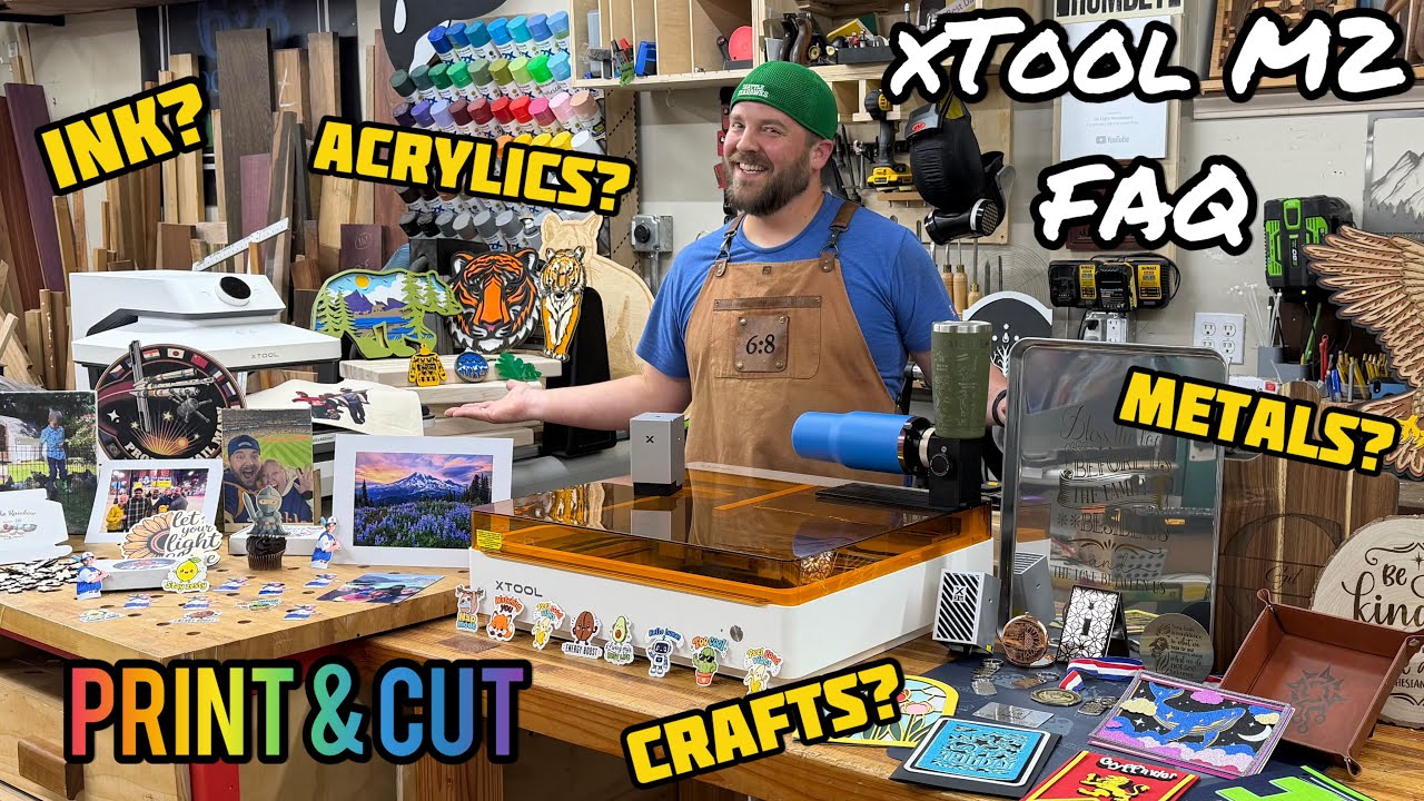 YouTube post by @SixEightWoodworks for xTool. Caption reads: [...] newest laser innovation from xTool. In this....