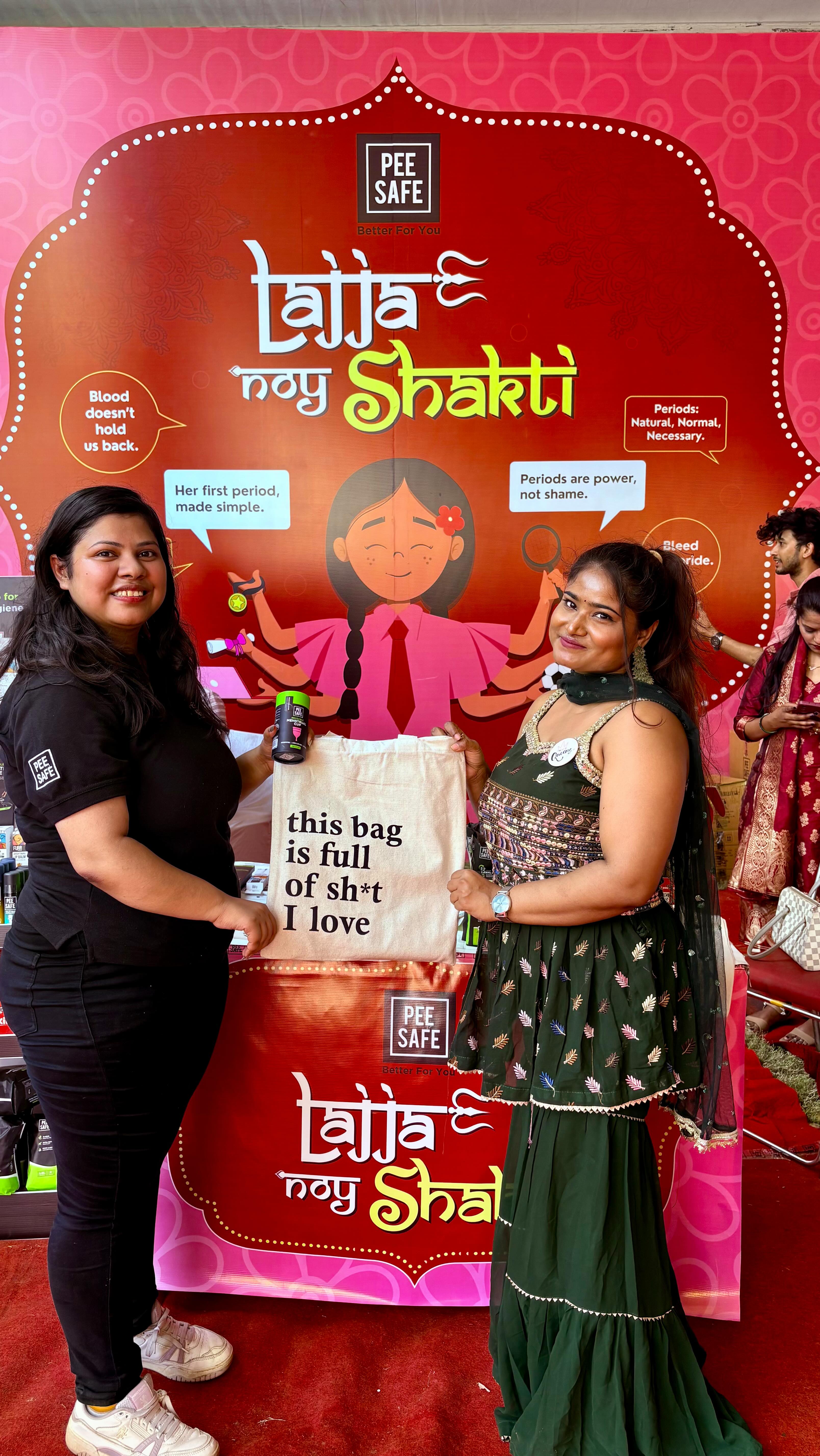 Instagram post by @fashionbird_niki for Pee Safe. Caption reads: Stay Festive, Stay Fearless 🔴
Celebrate Durga....