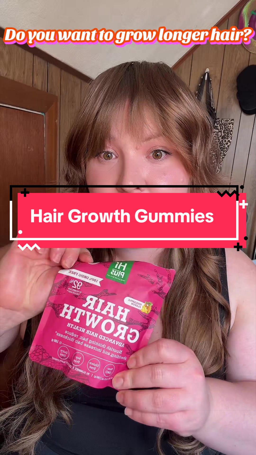 TikTok post by @kasebeatsface for HiPlus. Caption reads: @HiPlus hair growth gummies are delicious and....