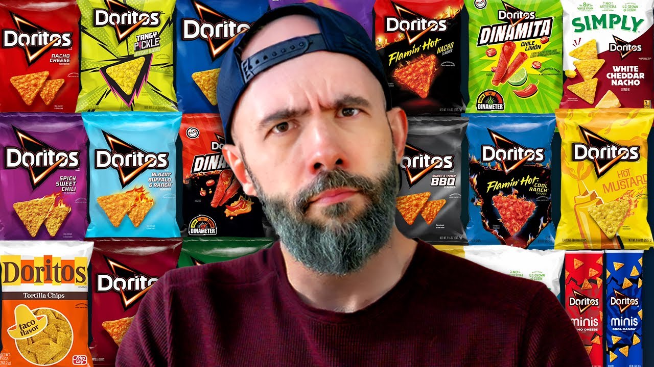 YouTube post by @babishculinaryuniverse for ExpressVPN. Caption reads: I Tried Every Doritos Flavor.