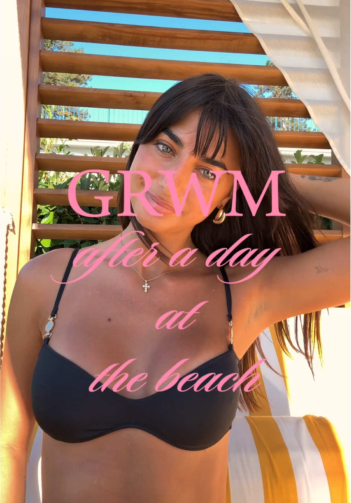 TikTok post by @rachelesantoro for Valentino Beauty. Caption reads: Get ready with me after a day at the beach with....