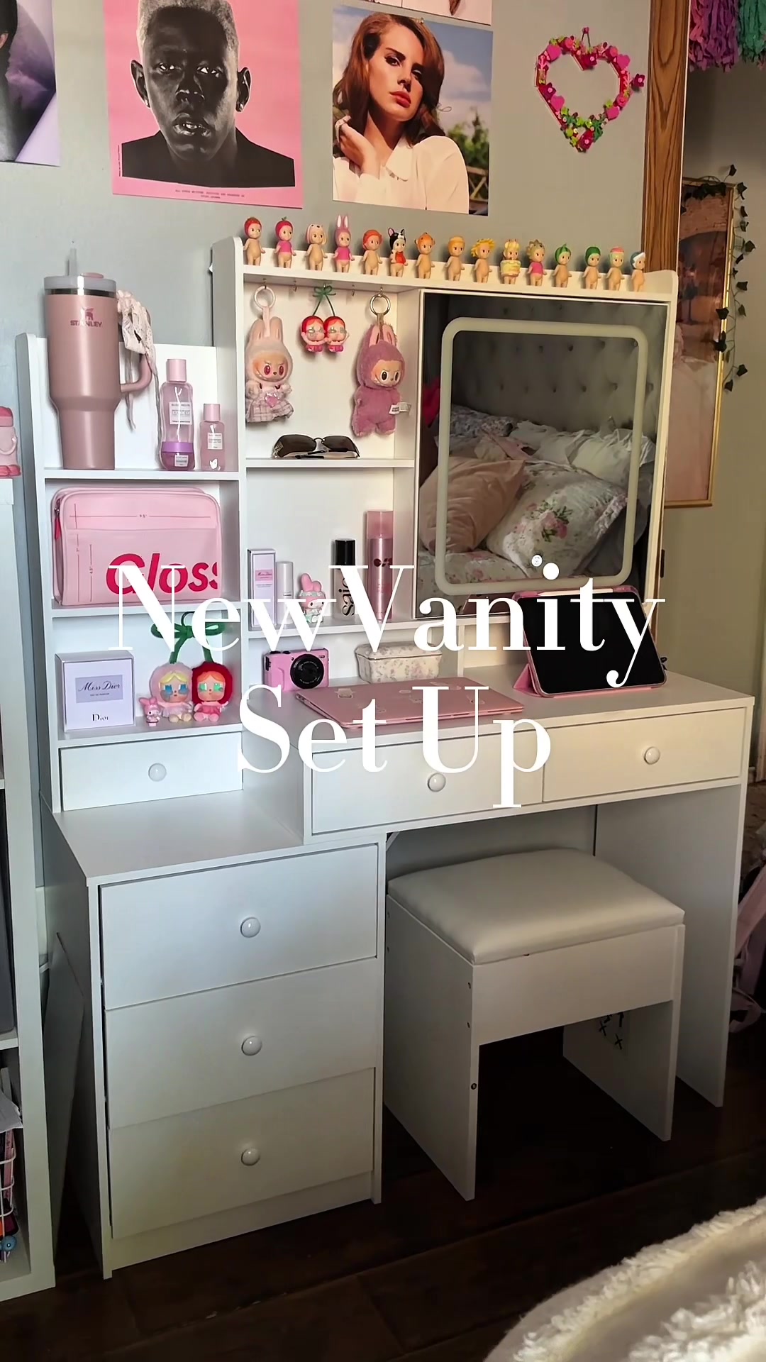 TikTok post by @hermmini for Vabches. Caption reads: Obsessed with my new vanity from @Vabches....