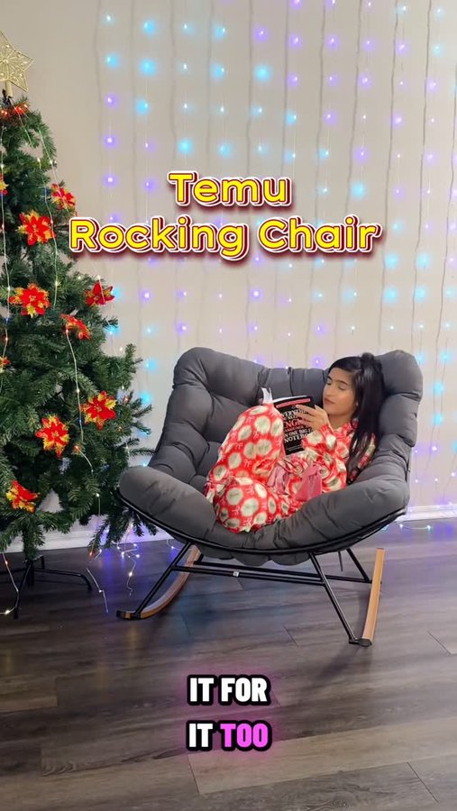 Instagram post by @virgotrendz for Temu. Caption reads: I have been really loving this rocking chair 🪑....