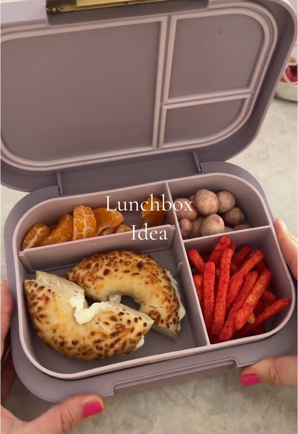 TikTok post by @rosannagray150 for Tru Fru. Caption reads: Lunchbox idea 🥯💕 #trufrupartner #lunchideas....