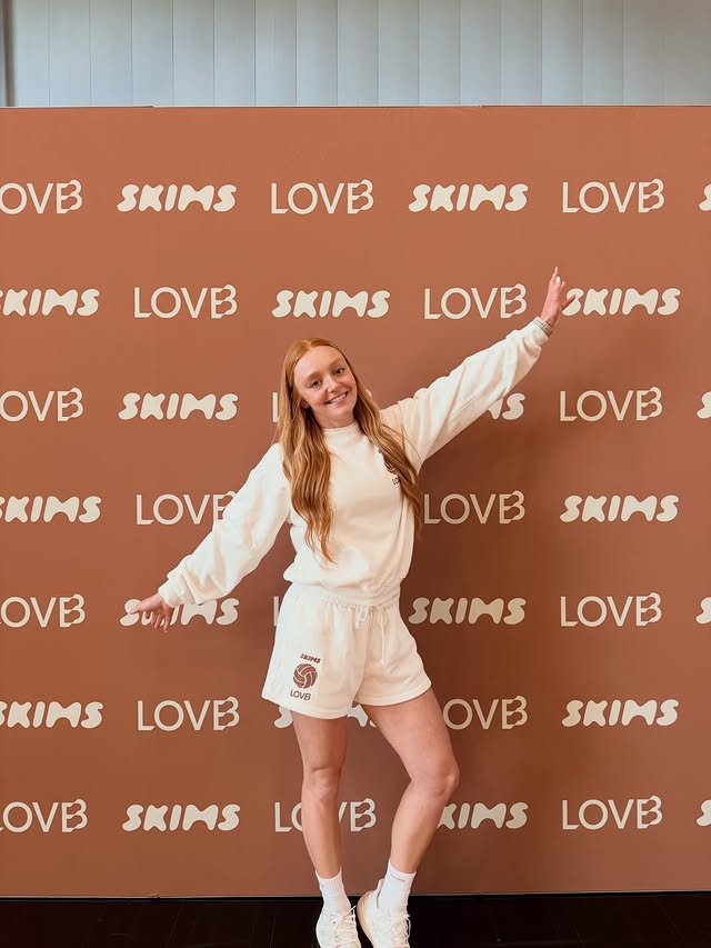 Instagram post by @olivia.mauch10 for Skims. Caption reads: Had so much fun @skims and @lovb Serve ATX event!....