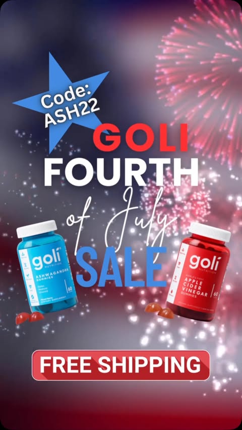 Instagram post by @ashgaskin for Goli Nutrition. Caption reads: 🇺🇸 Stock up on your Goli favs with the RED WHITE....