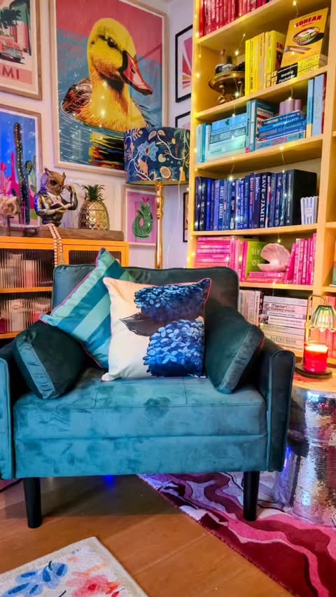 Instagram post by @thecornerflatldn for Yaheetech. Caption reads: [...] with this velvet green tub chair from....