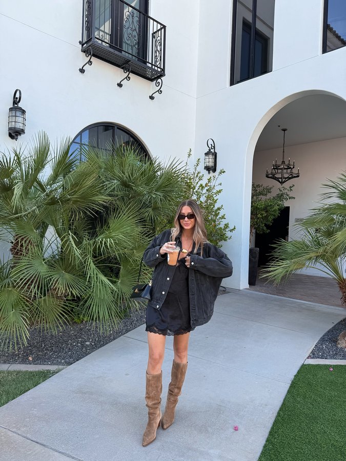 Instagram post by @nicolecarlsonxo for Marc Fisher. Caption reads: Letting the boots have their moment!!! 👏🏽👢🤎💫....