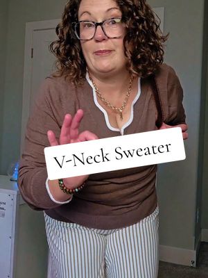 TikTok post by @midlife_rn for OFEEFAN. Caption reads: Lightweight sweater with scallops detail @OFEEFAN....