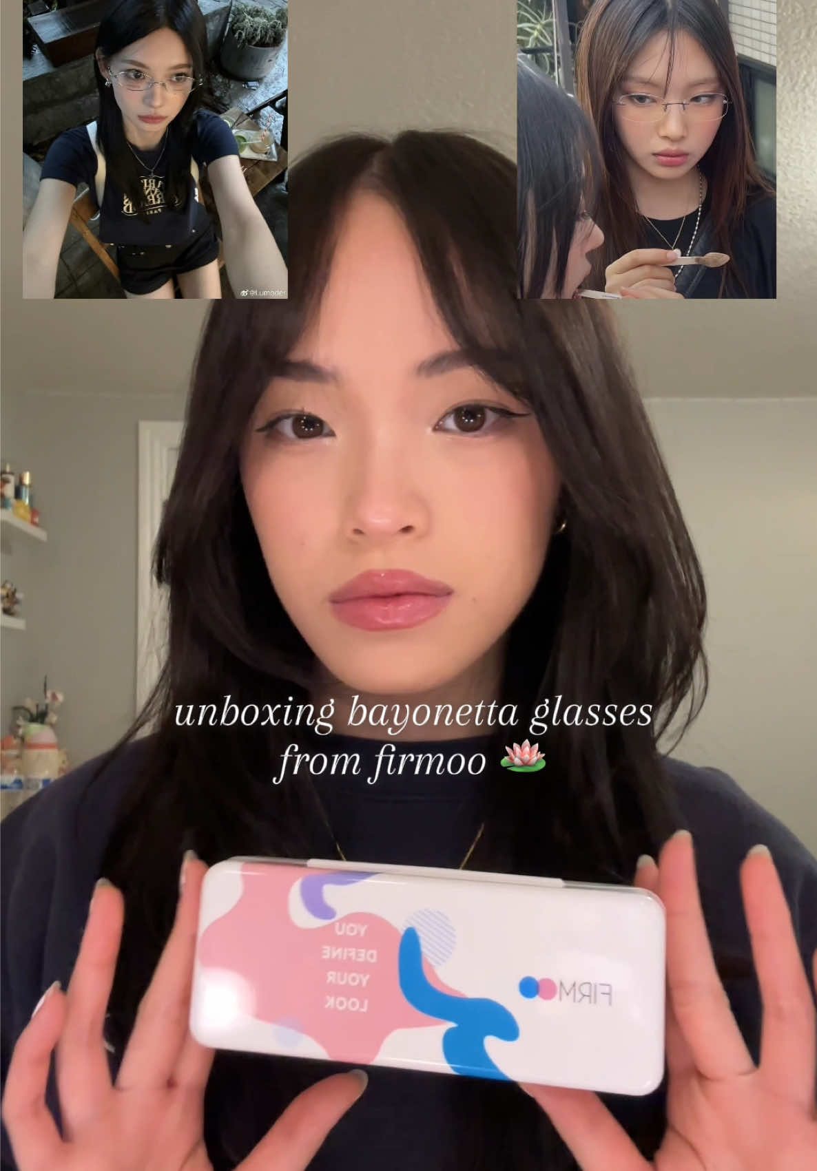 TikTok post by @kryhana for Firmoo. Caption reads: @Firmoo Glasses kept seeing this glasses on my fyp....