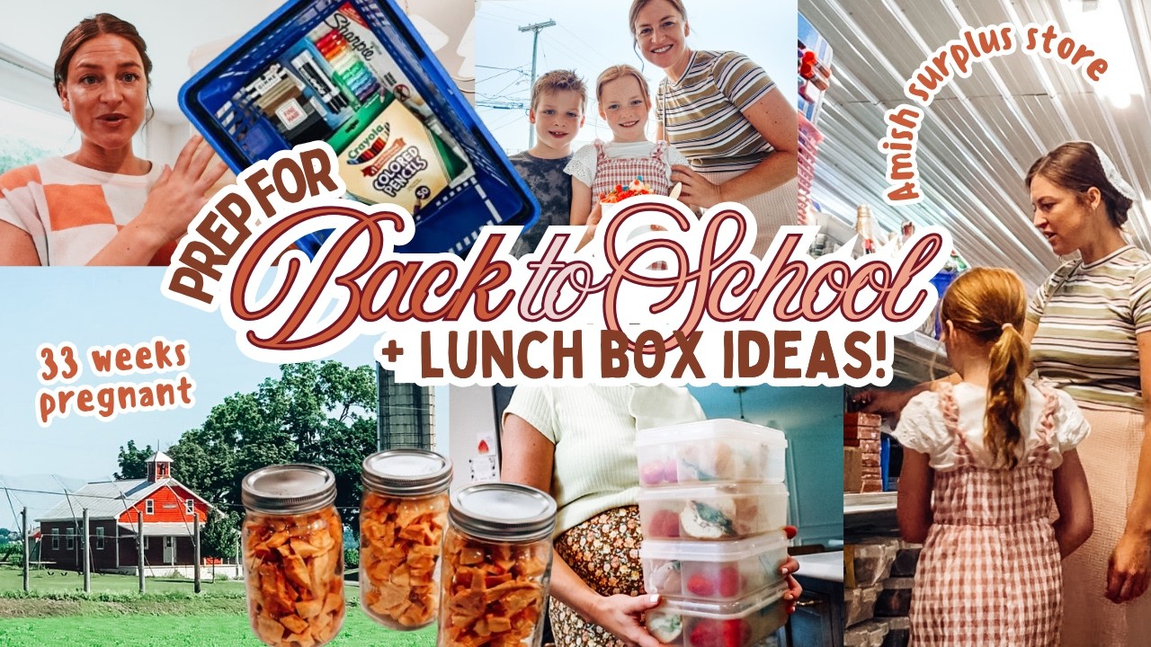 YouTube post by @MeganFoxUnlocked for AvantLink. Caption reads: BACK TO SCHOOL BEFORE BABY: Amish surplus....