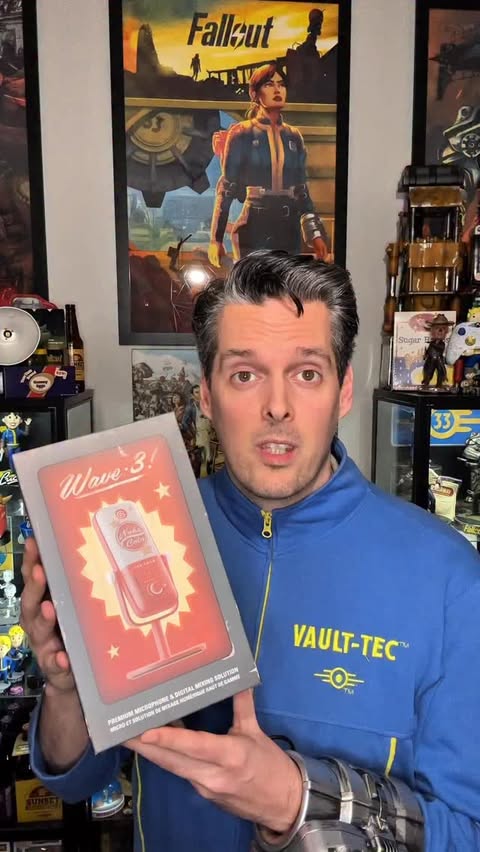 Instagram post by @vaultnostalgia for CORSAIR. Caption reads: [...] the Nuka Cola Wave 3 microphone by @corsair....