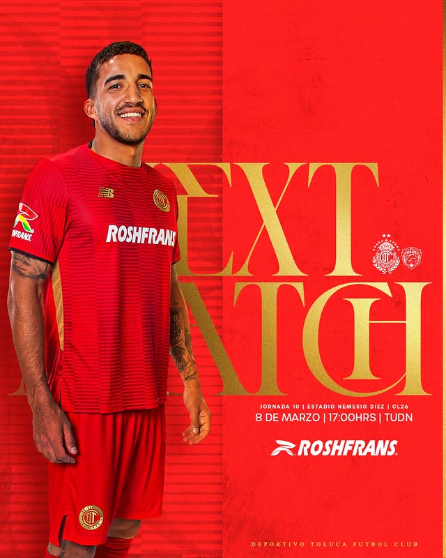 Instagram post by @tolucafc for Roshfrans México. Caption reads: El Rojo regresa a casa 👹🔥 Nos vemos en el N10 🏠....
