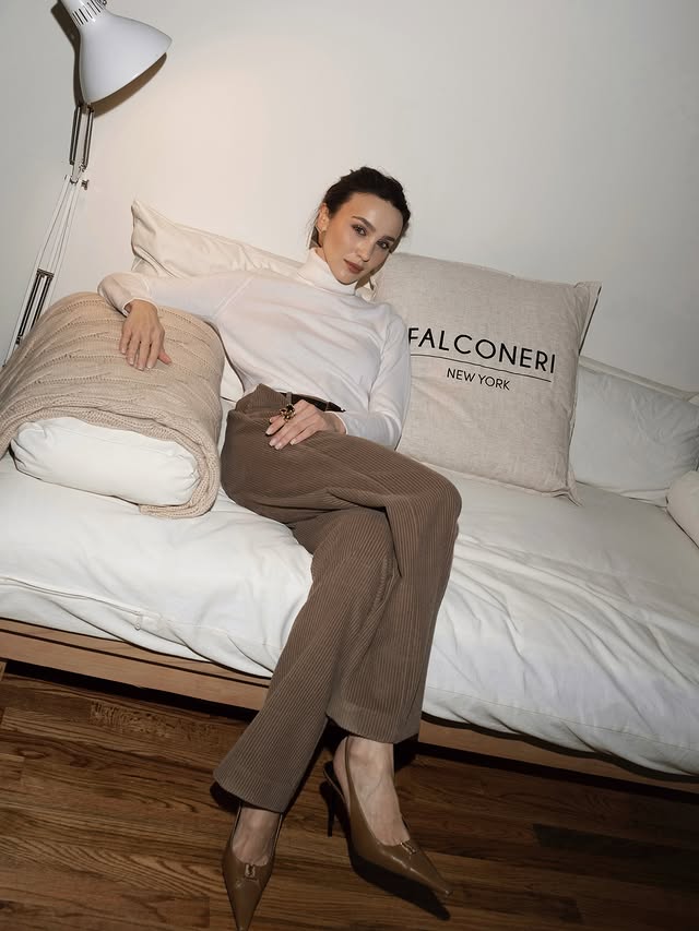 Instagram post by @maryleest for Falconeri. Caption reads: Starting the cozy festive season with....