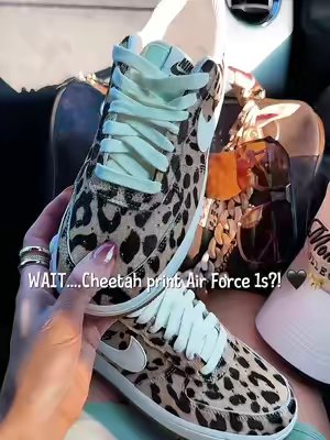 TikTok post by @adrianegweyn for Fly Kicks. Caption reads: [...] get the cheetah Air Forces. Trust me. @Fly....