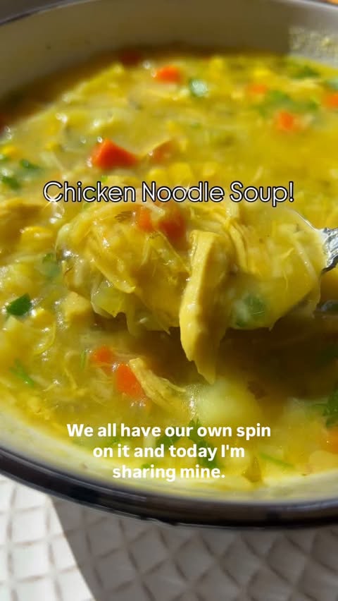 Instagram post by @mimosas_and_samosas for Better Than Bouillon. Caption reads: ✨CHICKEN NOODLE SOUP!✨RECIPE ⬇️ 
Extra hearty....