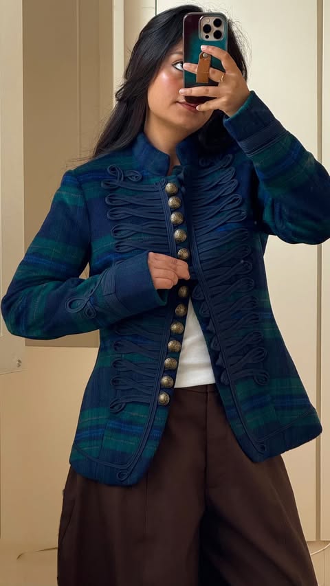 Instagram post by @arunniima for Boden. Caption reads: In love with this military wool jacket @boden 🤍....