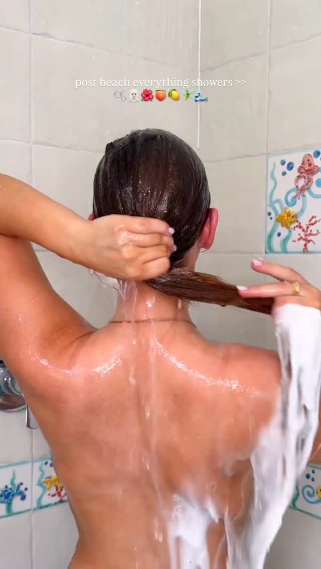 Instagram post by @byemmaleah for Tangle Teezer. Caption reads: post beach everything showers >>....