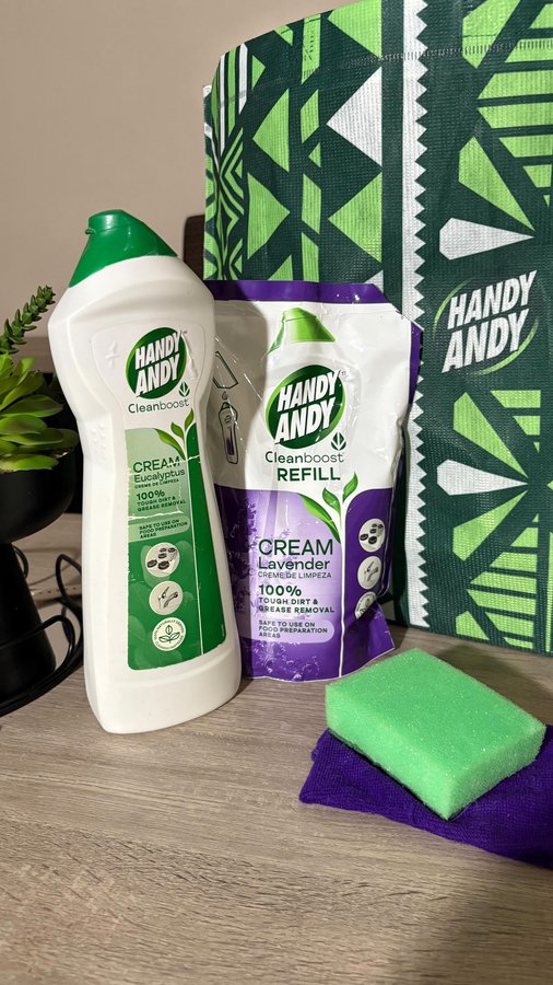 Instagram post by @ntetekazi_official for Handy Andy South Africa. Caption reads: Come in the life of a busy young working girlie....