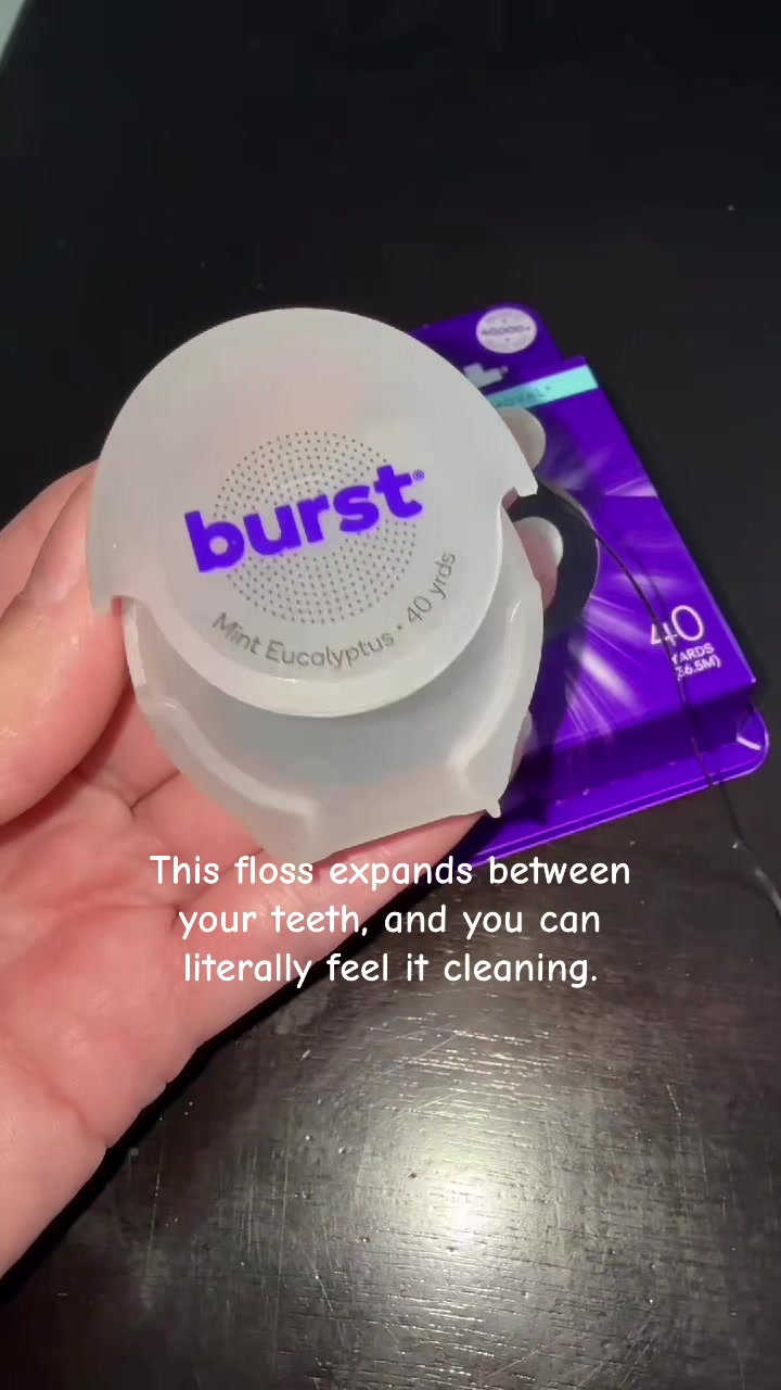 TikTok post by @ermira09 for Burst Oral Care. Caption reads: [...] my teeth feel actually clean 🦷💜@BURST Oral....