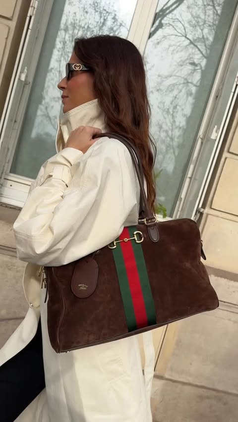 Instagram post by @galagonzalez for GUCCI. Caption reads: Introducing the Borsetto Publi @gucci....