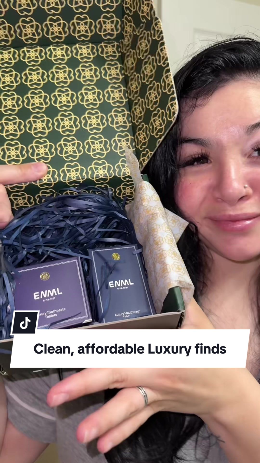 TikTok post by @lunachan317 for ENML Toothpaste Tabs. Caption reads: Thank you @ENML Toothpaste Tabs for giving me....