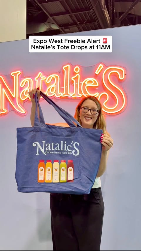 Instagram post by @grocery_obsessed for Natalie's Orchid Island Juice. Caption reads: Expo West friends — Natalie’s is giving away the....