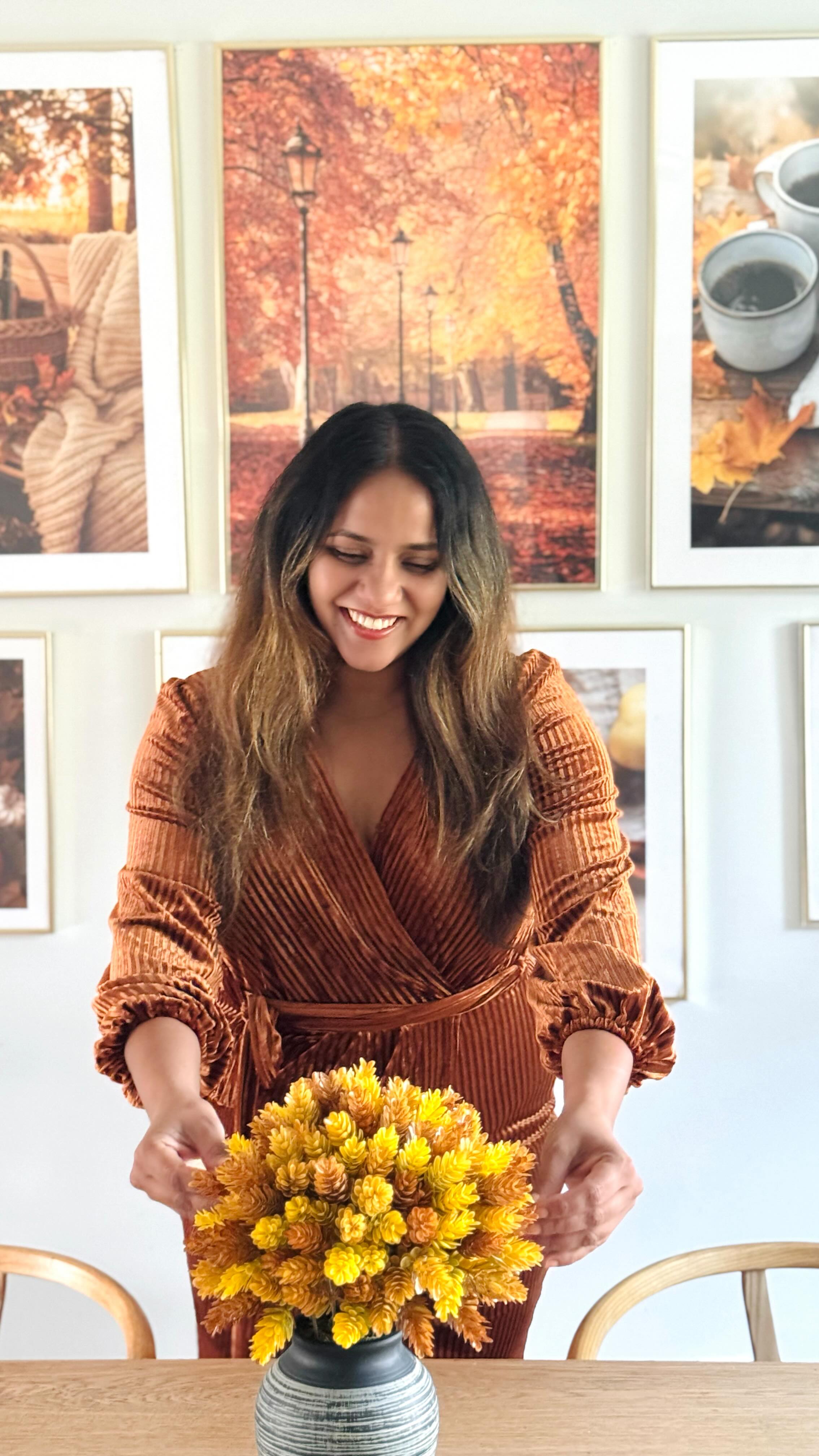 Instagram post by @totallymom_sense for Poster Store. Caption reads: 🍁🍃Embracing the beauty of seasonal change! 🍂....