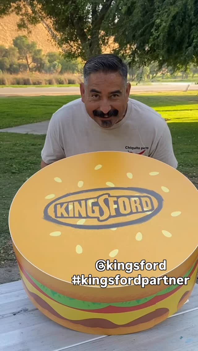 Instagram post by @serrano_cooks for Kingsford. Caption reads: This huge burger arrived on my doorstep, and it....