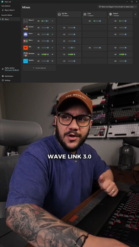 Instagram post by @cap_labss for Elgato. Caption reads: [...] software like the Wave Link 3.0 by @elgato....