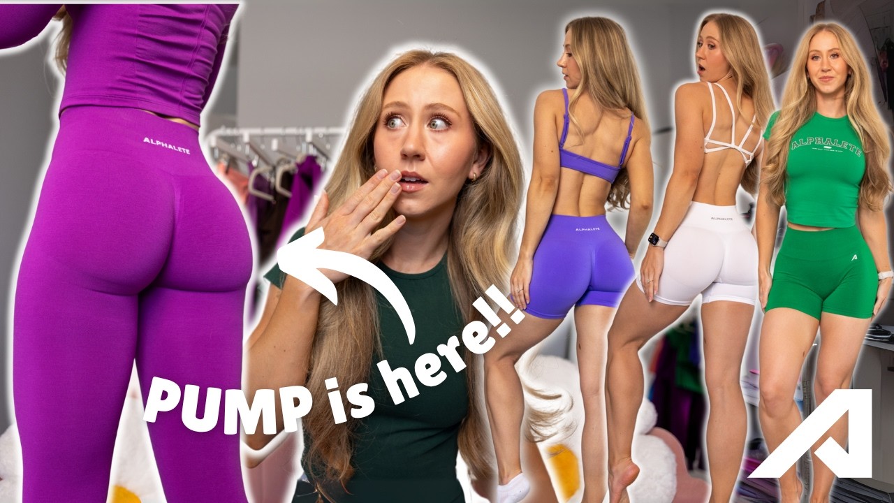 YouTube post by @KathrynMueller for Lazuli Label. Caption reads: Alphalete's Most LIFTING Legging Yet: Pump Review!.