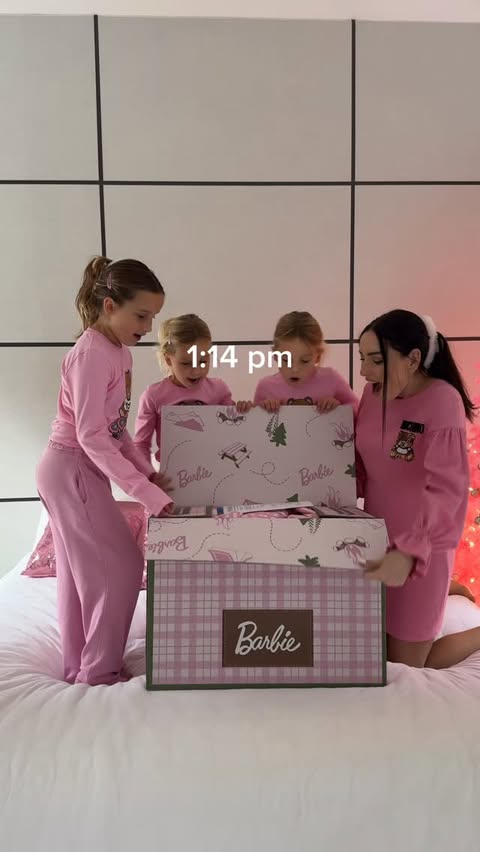 Instagram post by @annatwinsies for Barbie. Caption reads: ASMR MOM: Rooftop Bath, Barbie PR Box, Movies....