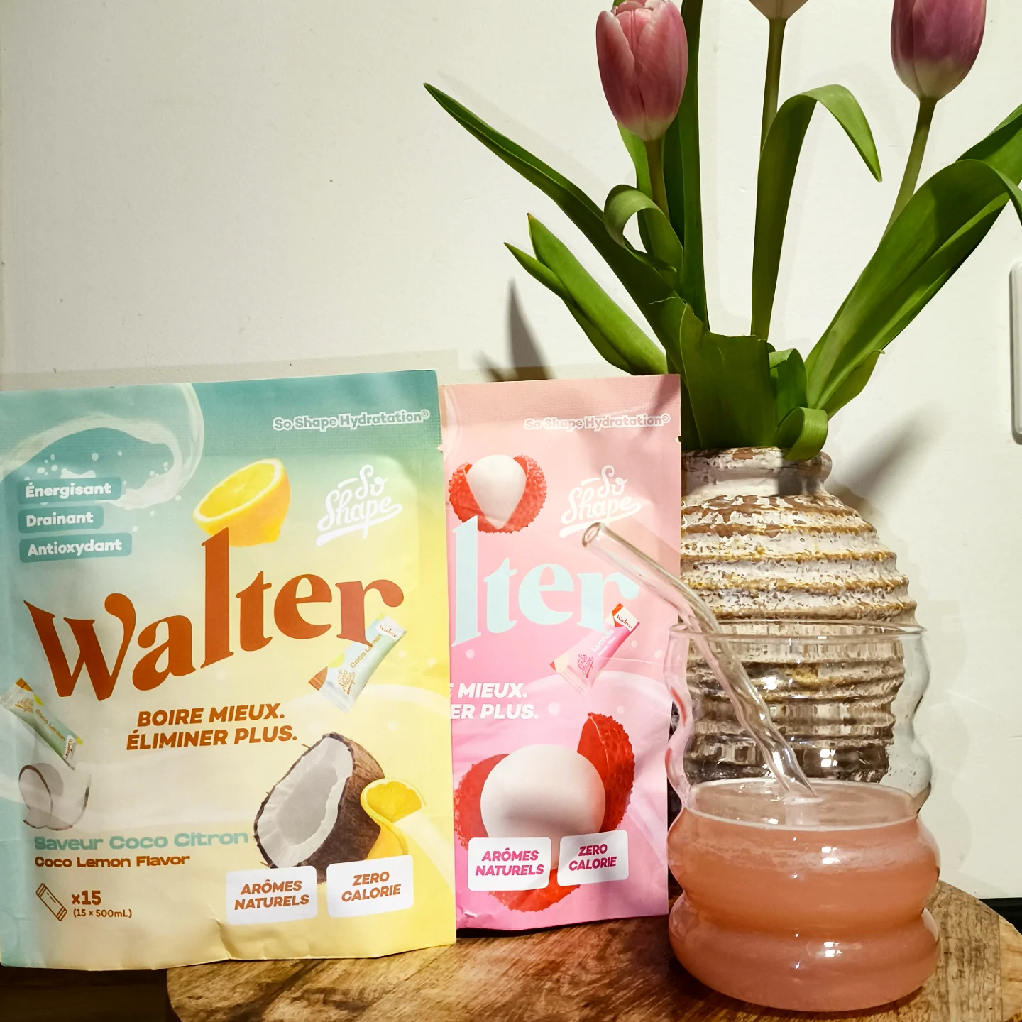 Instagram post by @mapetiteainhoa for So Shape. Caption reads: Boire mieux, éliminer plus avec Walter by So Shape....