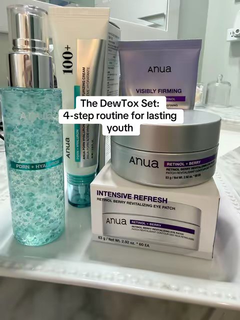 TikTok post by @niya_rn0 for Anua Store US. Caption reads: [...] #antiaging #wrinkles #dewtox #guasha @Anua....