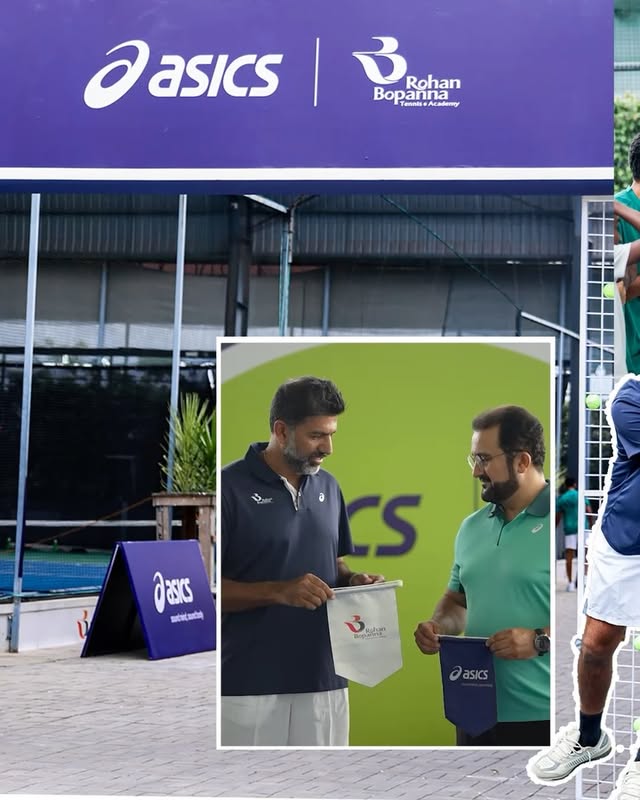 Instagram post by @rohanbopanna0403 for ASICS. Caption reads: [...] legacy. Inspiring future champions. 🎾 ASICS....