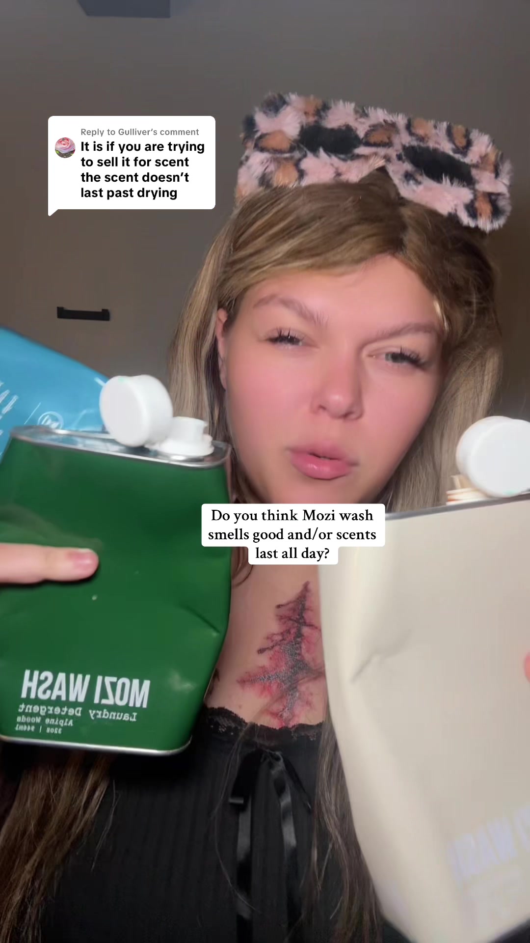 TikTok post by @mamamalinaaaa for Mozi Wash. Caption reads: Replying to @Gulliver @Mozi Wash....