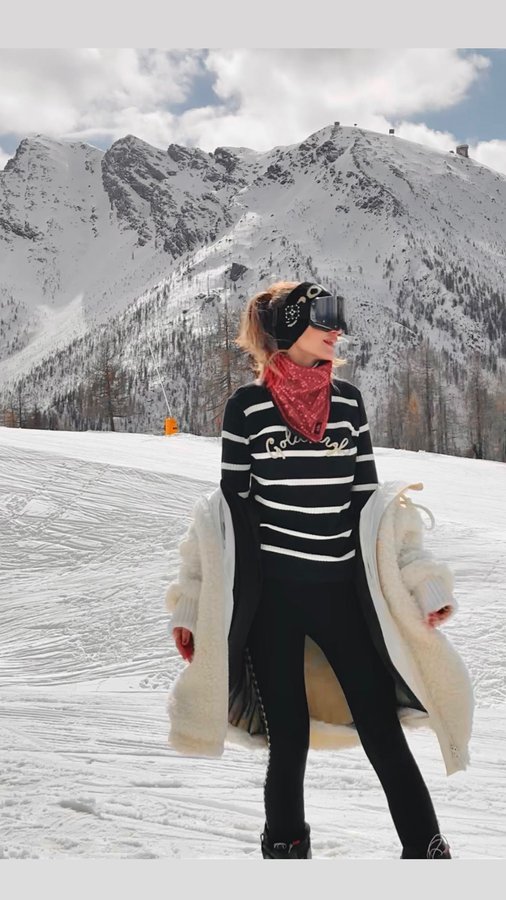 Instagram post by @lenka_tekeljak for Goldbergh. Caption reads: 🫠🤍❄️ @sportofino 
Jacket @goldbergh 
Thermo....