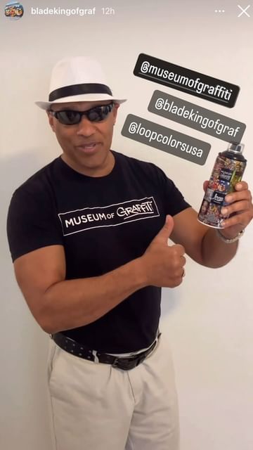 Instagram post by @bladekingofgraf for Museum of Graffiti. Caption reads: @bladekingofgraf @museumofgraffiti @loopcolors.usa....