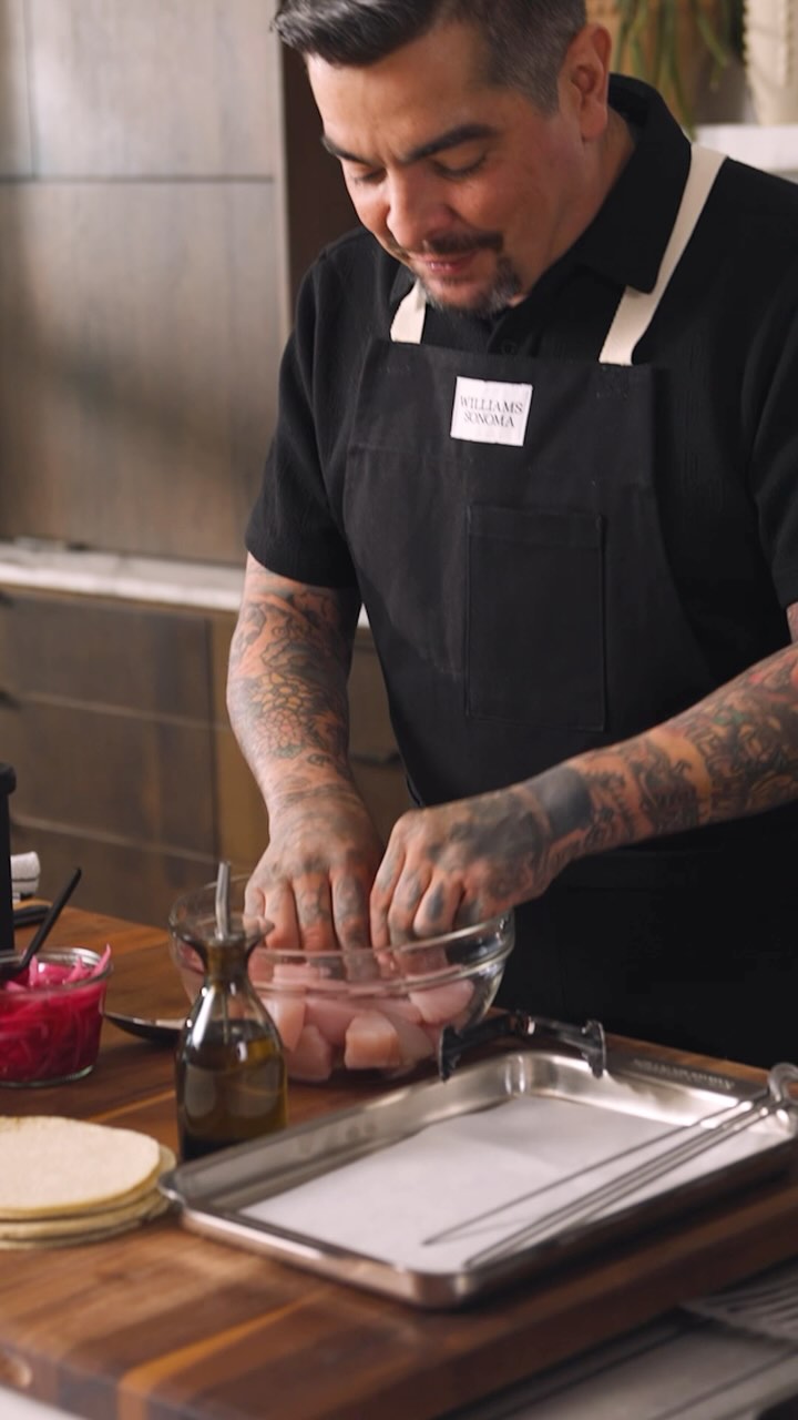 Instagram post by @chefaaronsanchez for Williams Sonoma. Caption reads: Taco night = officially leveled up!....