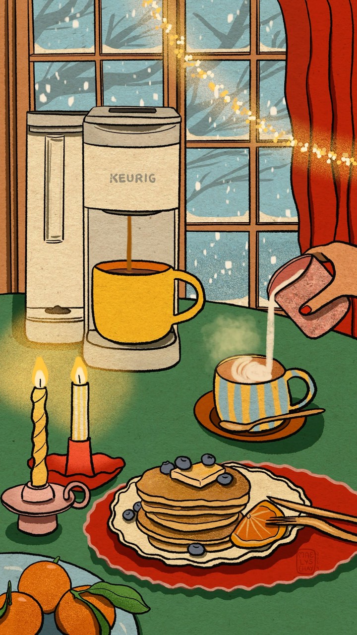 Instagram post by @maelyschay for Keurig. Caption reads: Good morning to you ☕️🥞

A cosy winter morning....
