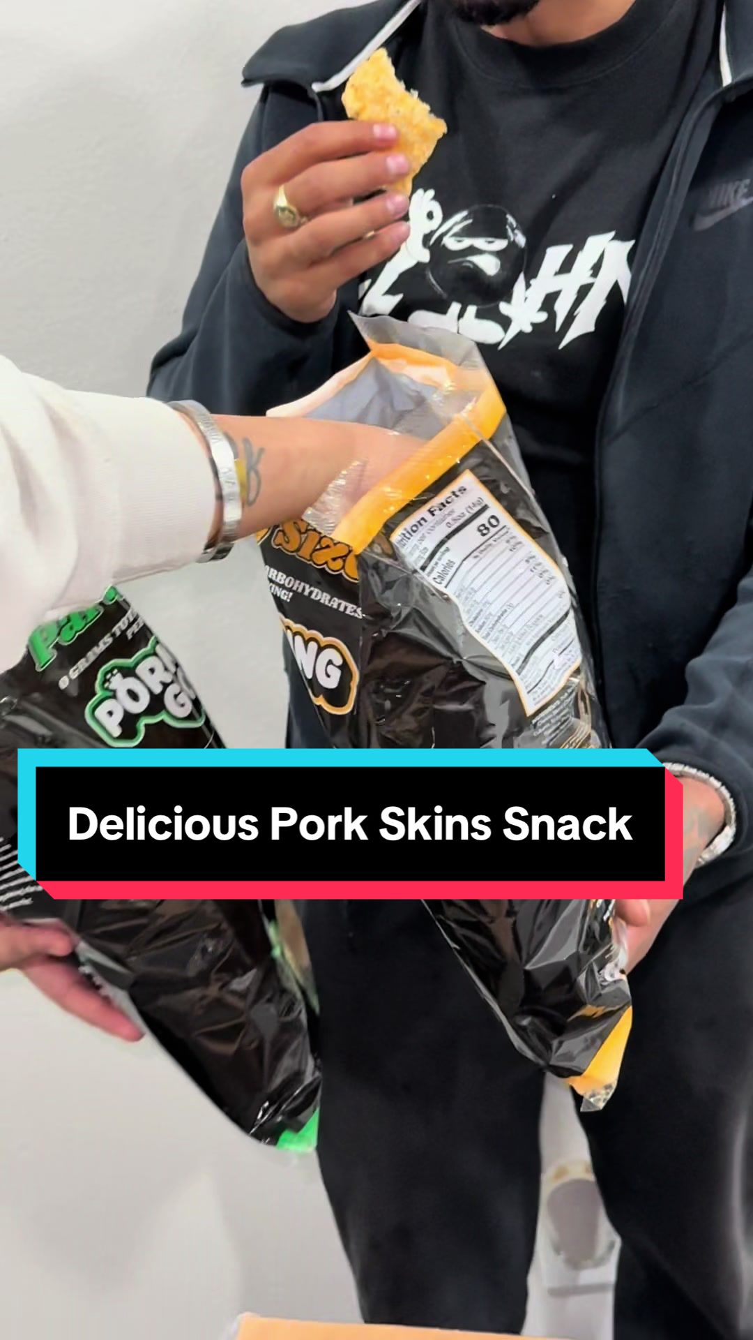 TikTok post by @yesicancan for Pork King Good. Caption reads: [...] are pork rinds or pork skins by @Pork King....