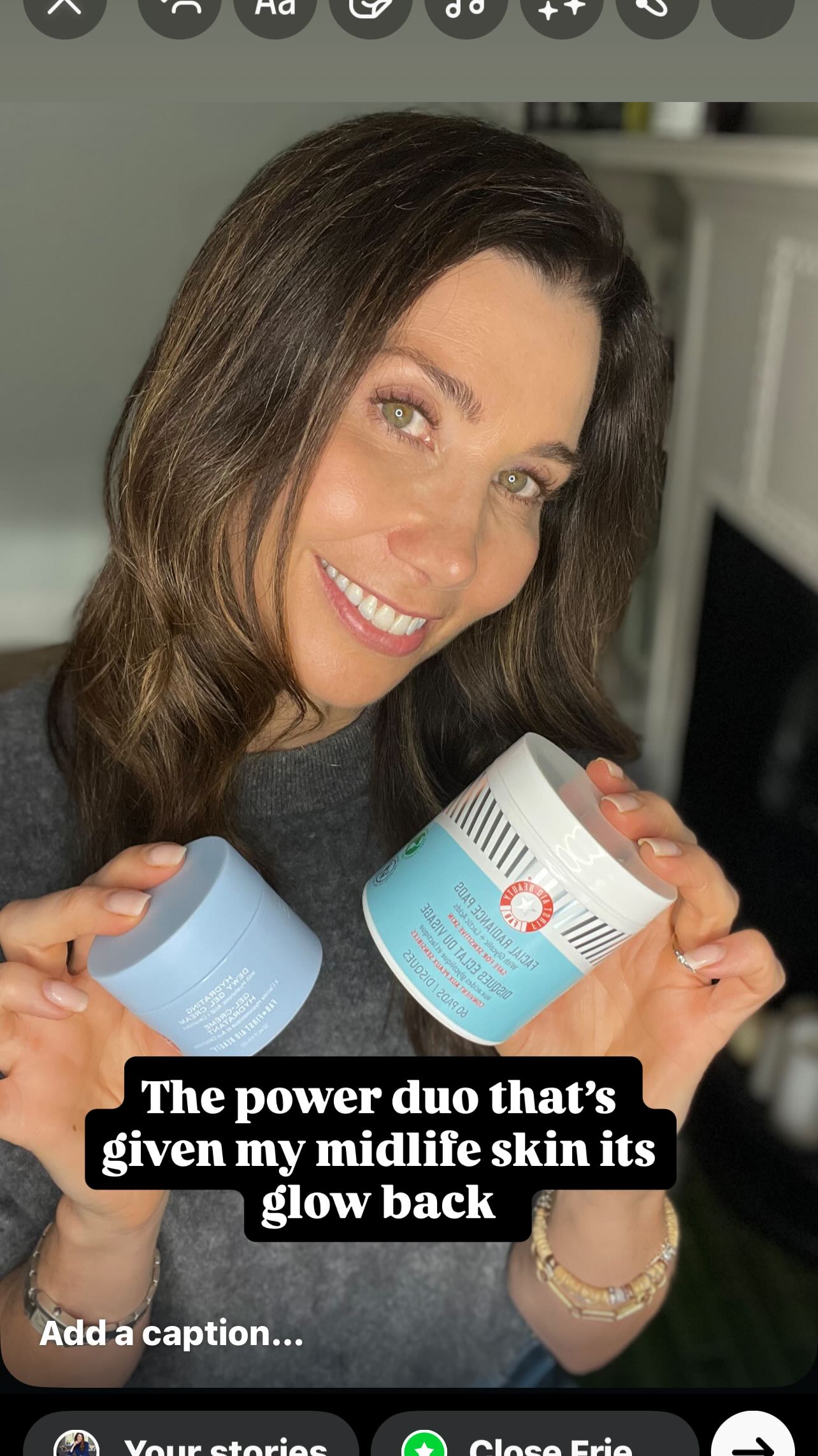 Instagram post by @lifesrosie for First Aid Beauty. Caption reads: YES REALLY! #ad

🙋🏻‍♀️ whose skin is feeling....