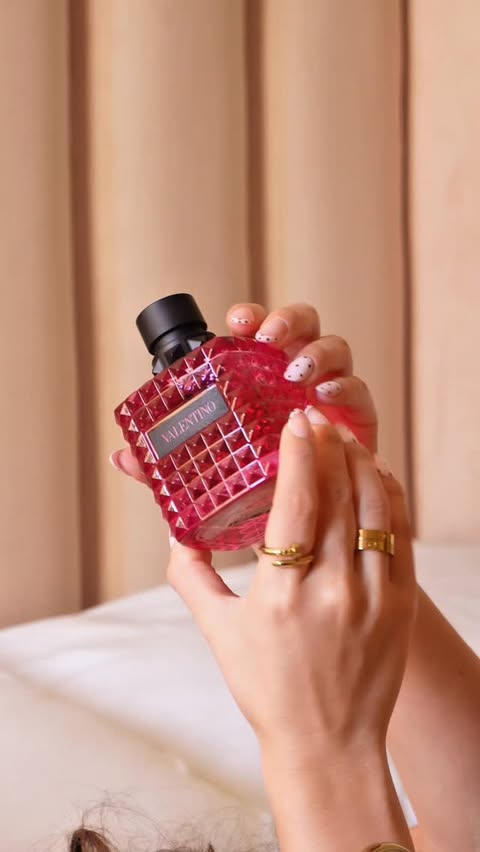 Instagram post by @sharonorantes for Valentino Beauty. Caption reads: Born in Roma Extradose by @valentino.beauty &....