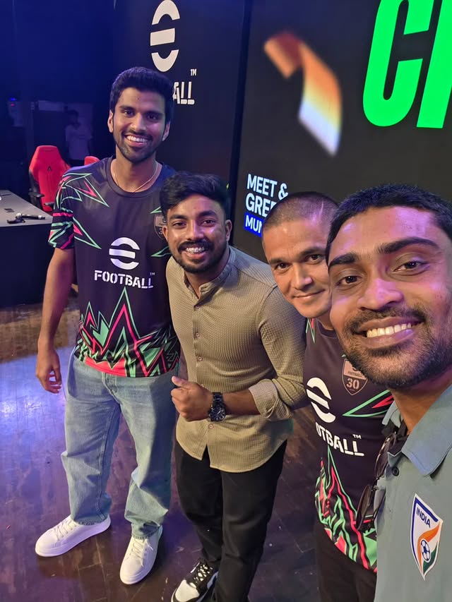 Instagram post by @sharafz_bmg for Konami. Caption reads: After 10 Years Of Playing @efootball & 6 Years Of....