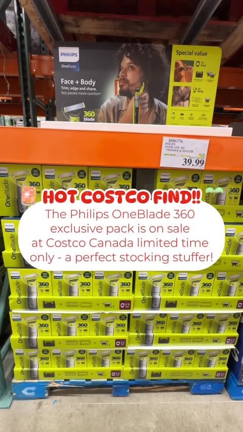 Instagram post by @costcofindscanada for Philips. Caption reads: 🚨 HOT COSTCO FIND!! 💚
The @philips OneBlade 360....