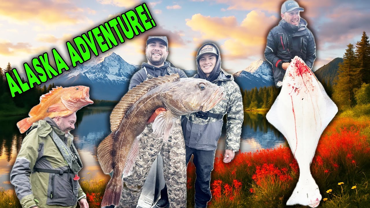 YouTube post by @AddictedFishing for Mustad Fishing. Caption reads: This Halibut Was STUPID Big Plus Monster Lingcod &....