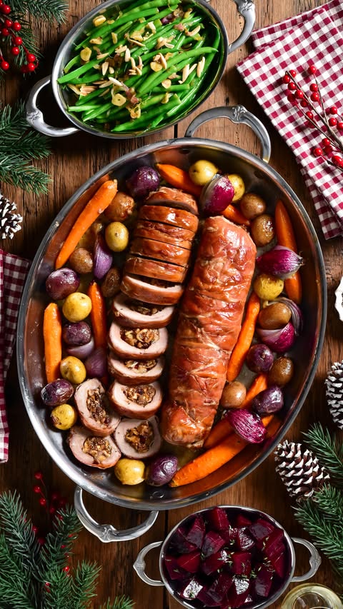 Instagram post by @zimmysnook for Hestan Culinary. Caption reads: Prosciutto Wrapped Pork Tenderloin Stuffed with....